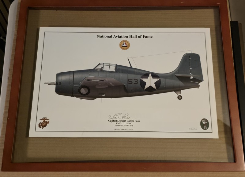 Signed Joe Foss F4F Wildcat Print #410/500 – VMF-121 USMC Guadalcanal w/ COA