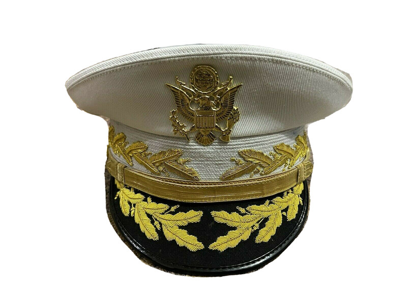 WW2 U.S Army Military General Hat White 1945 WWII Embroidered Peaked Visor Caps