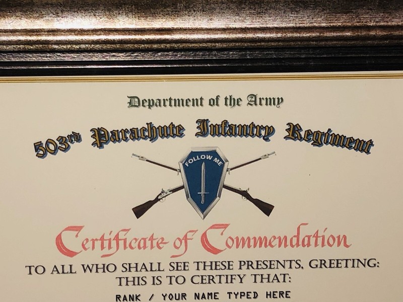 503RD PARACHUTE INFANTRY REGIMENT / COMMEMORATIVE - CERTIFICATE OF COMMENDATION gallery