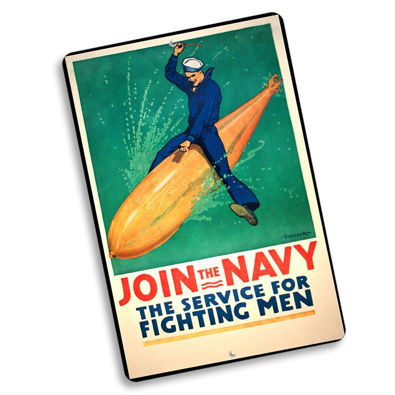 WWII Poster Design Navy The Service For Fighting Men 8×12 In. Aluminum Sign