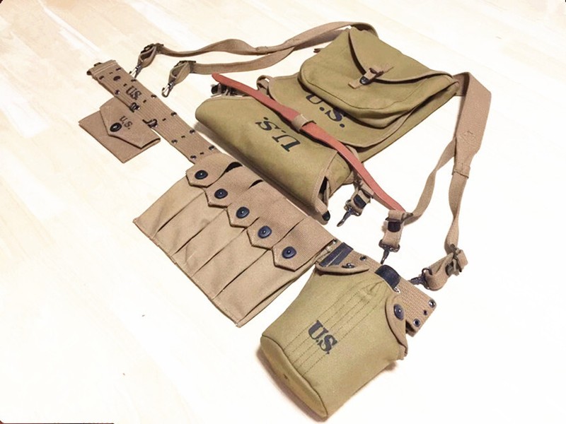 US ARMY MILITARY GEAR THOMPSON BAG BELT 1928 HAVERSACK CANTEEN SET gallery