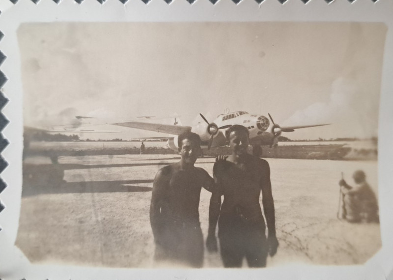 WWII B-17 Flying Fortress Bomber Photo Shirtless US Male Soldiers Vintage