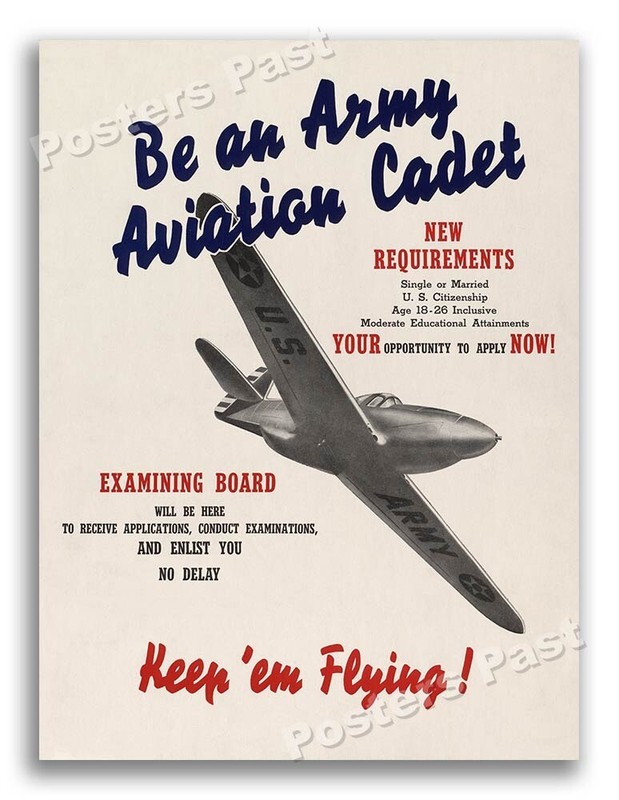 1942 “Be an Army Aviation Cadet” Vintage Style WW2 Recruiting Poster – 24×32