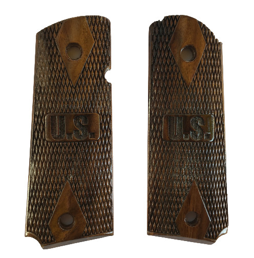 1911 Grips Checkered Walnut Wood Pistol 0.45 Colt - (US Sign) Reproduction gallery