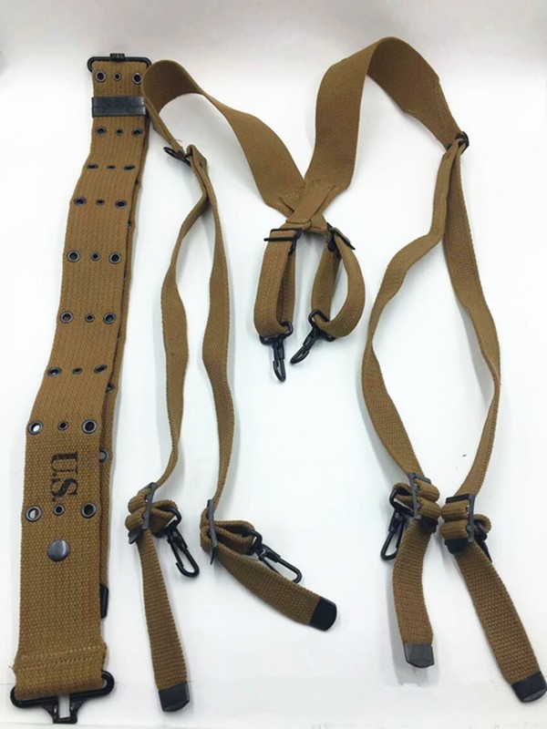 WWII US ARMY BELT WITH CARRY X STRAP US SOLDIER EQUIPMENT WAR REENACTMENTS