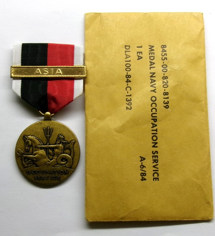 WW II Navy Occupation Service Military Medal with ASIA BAR in Envelope