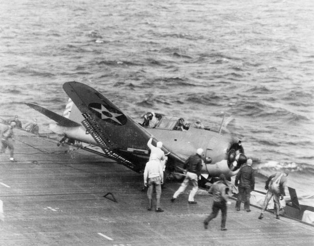 WW2 WWII Photo USS Enterprise SBD Dauntless Mishap USN World War Two US Navy