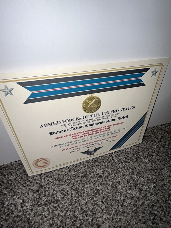 HUMANE ACTION MEDAL (1949) COMMEMORATIVE CERTIFICATE ~ W/PRINTING TYPE-1 gallery