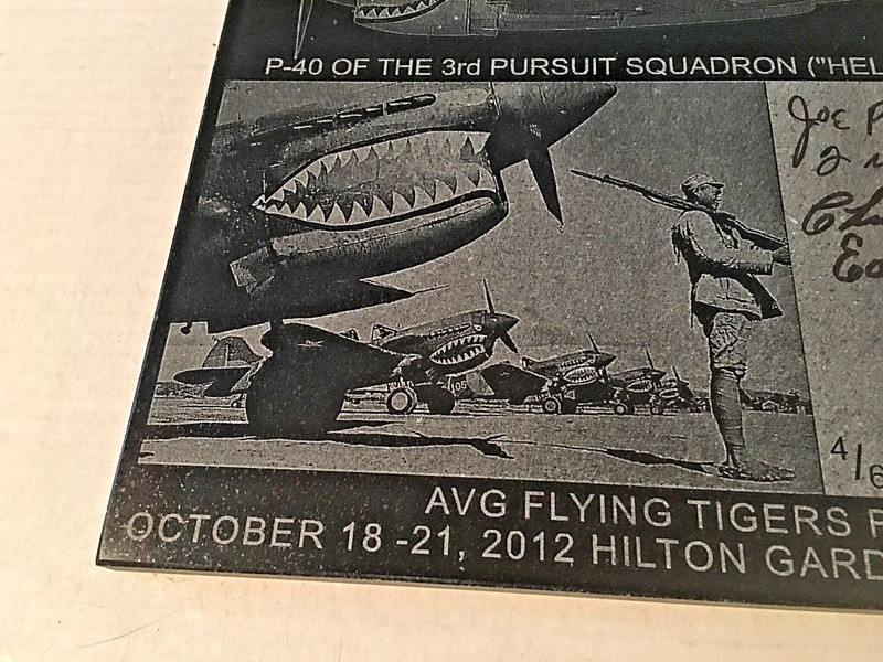 Flying Tigers/AVG 72nd Anniv. Laser Etched Granite Plaque Signed by 3rd Squadron gallery