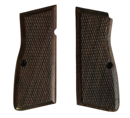 WWI WWII German Browning Hi-Power Checkered Wooden 9MM Pistol Grips-DARK gallery