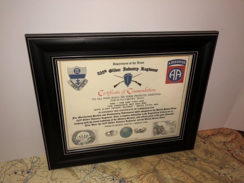 325TH GLIDER INFANTRY REGIMENT / COMMEMORATIVE - CERTIFICATE OF COMMENDATION gallery