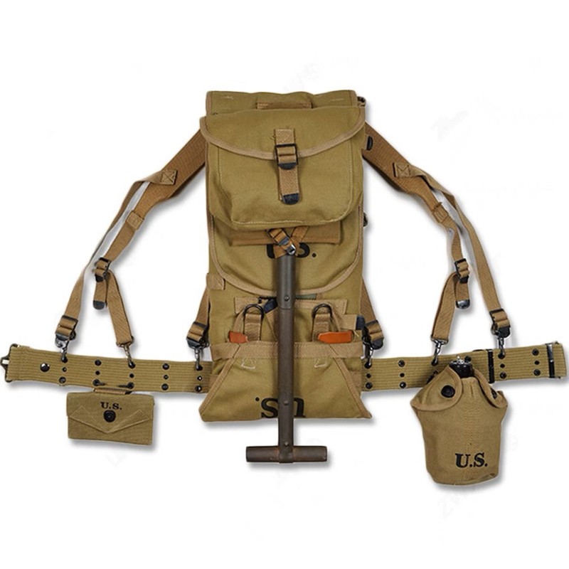 WWII US ARMY PARATROOPER SOLDIER EQUIPMENT M1928 1942 FIELD HAVERSACK SET