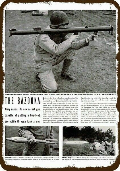 1943 WWII US Army Bazooka Rocket Gun Vintage-Look DECORATIVE REPLICA METAL SIGN