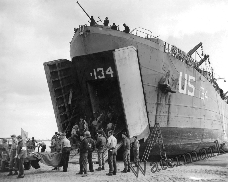 Photograph WWII Normandy Invasion US Navy LST-134 June 12, 1944 8×10
