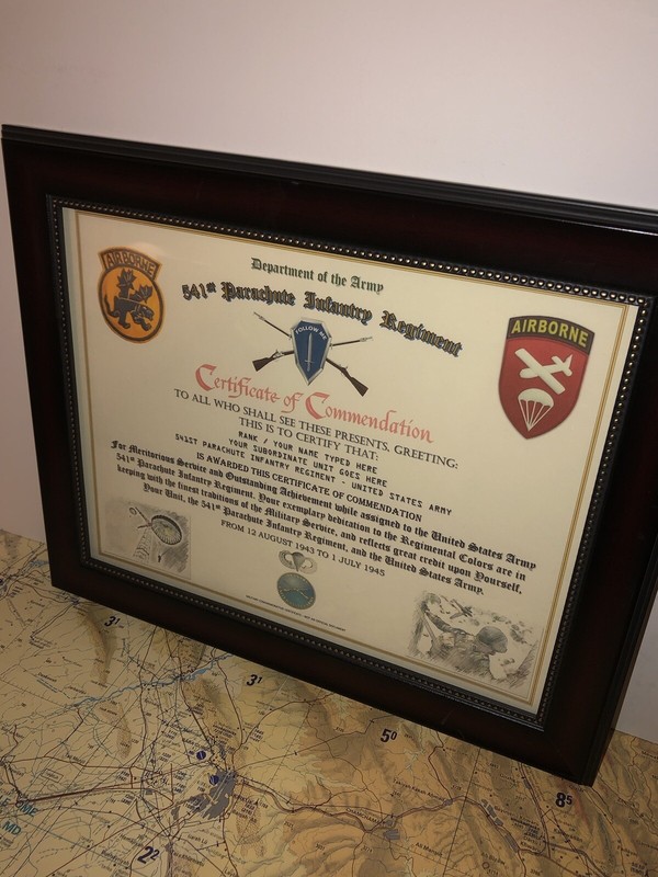 541ST PARACHUTE INFANTRY REGIMENT / COMMEMORATIVE - CERTIFICATE OF COMMENDATION gallery