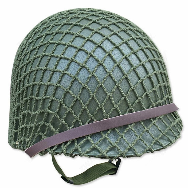 WW2 US MILITARY M1 HELMET NET MESH COVER WITH CAMOUFLAGE LINEN TAPE STRIPS gallery