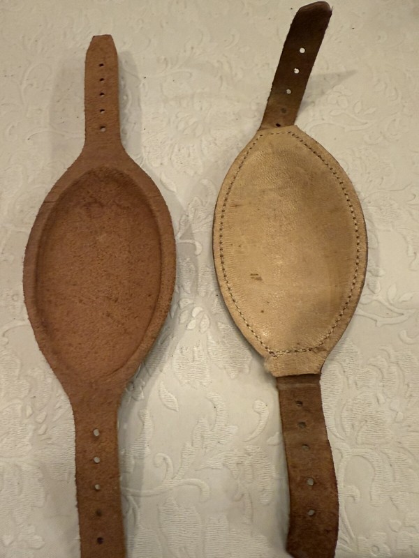 WW2 Leather Paratrooper Helmet chin Cup Chamois Lined Repo Shown For Comparison gallery