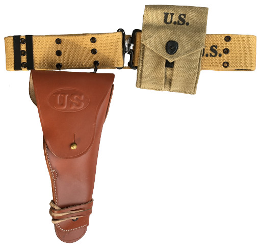 WWII M1936 Canvas Pistol Belt with Colt Tan Holster and .45 Colt Mag Pouch