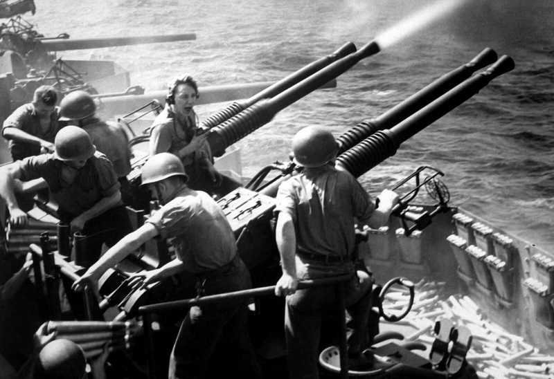 40 MM Guns Firing U.S. Aircraft Carrier USS Hornet 13x19 World War II Photo #40