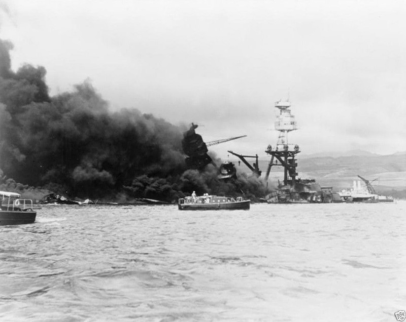 USS Arizona Burning Pearl Harbor Navy Attack 1941 11"x17" World War II WW2 Photo