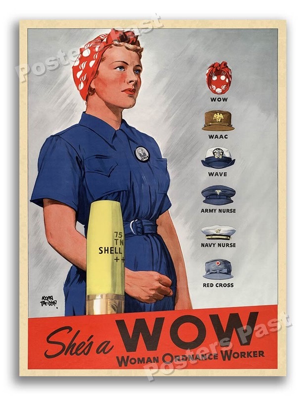“She’s a WOW – Woman Ordnance Worker” 1942 World War 2 Poster – 18×24