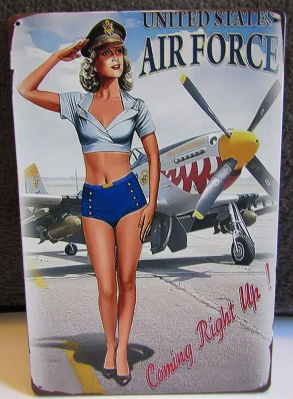 New Metal Sign- WWII P51 Mustang Airplane- Pin Up- USAAC-USAF- Coming Right Up
