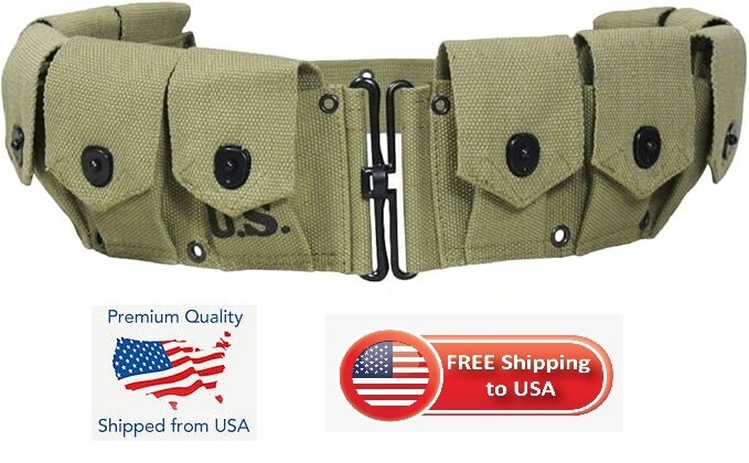 U.S M1923 WWII Springfield 10 Pocket Canvas Belt- 50Inches