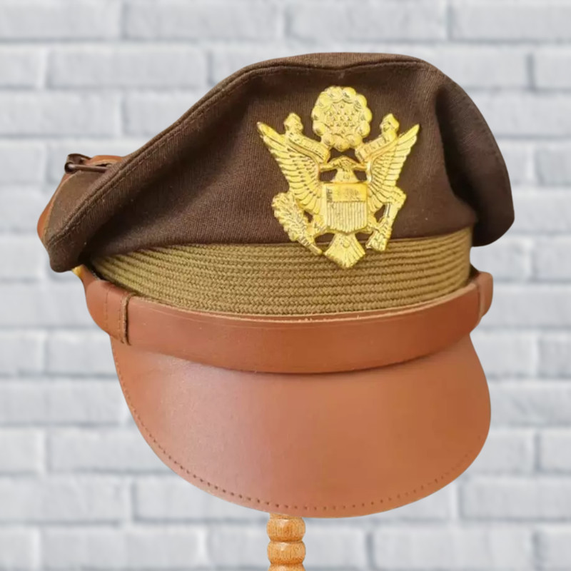 WW2 US Army Aircorps Military Officers Pilots OD Visor Crusher Hat Cap All size