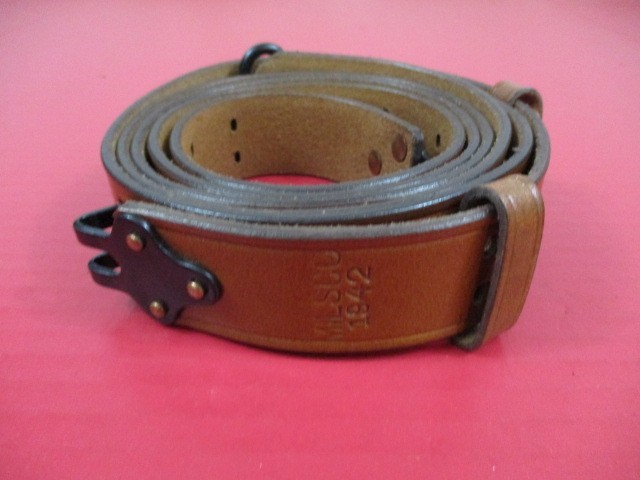 WWII US ARMY M1907 Leather Sling for M1 Garand Rifle - Dated 1942 - Reproduction gallery