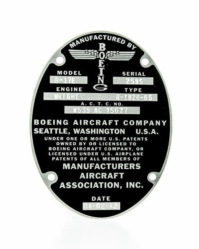 Reproduction B-17 Data Plate Stamped for the B-17E Desert Rat, WWII DPL-0101-DR