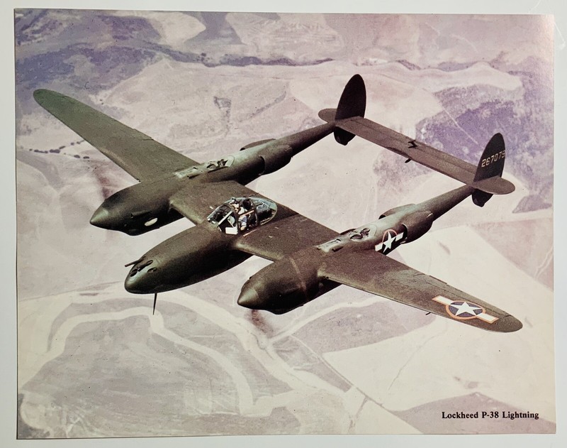 Lockheed P-38 Lightning in flight 8"x 10" Color Photo W/Tech Data On Back