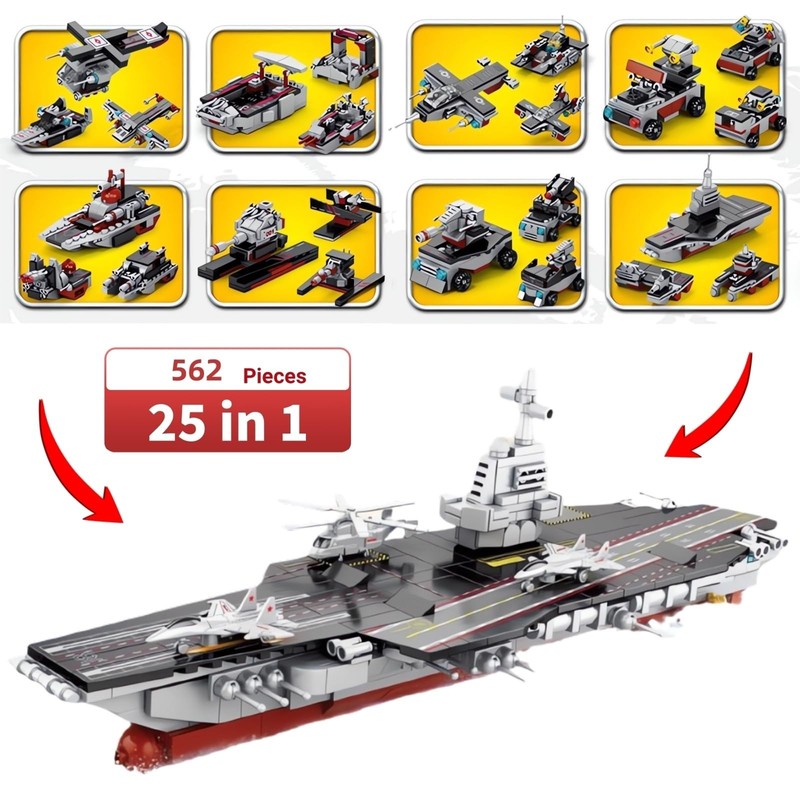 8 in 1 WW2 Aircraft Carrier Building Set, Military Cruiser Ocean Battleship T... gallery