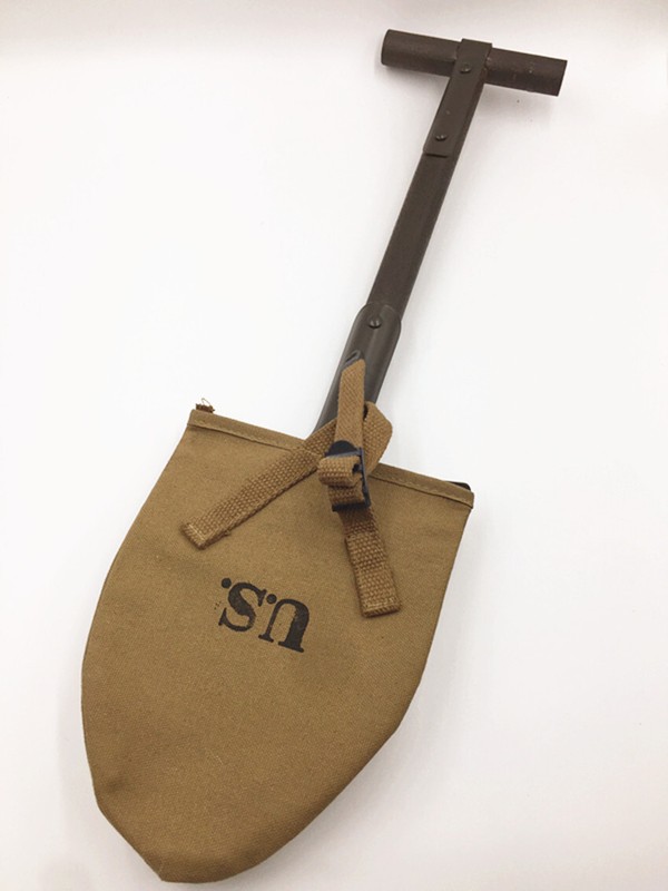 WW2 US AIRBORNE M1910 T-HANDLE SHOVEL LENGTH 49cm WITH KHAKI COVER