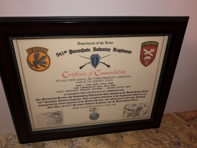 541ST PARACHUTE INFANTRY REGIMENT / COMMEMORATIVE - CERTIFICATE OF COMMENDATION gallery