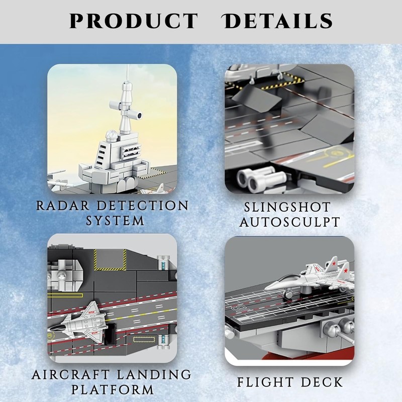 8 in 1 WW2 Aircraft Carrier Building Set, Military Cruiser Ocean Battleship T... gallery