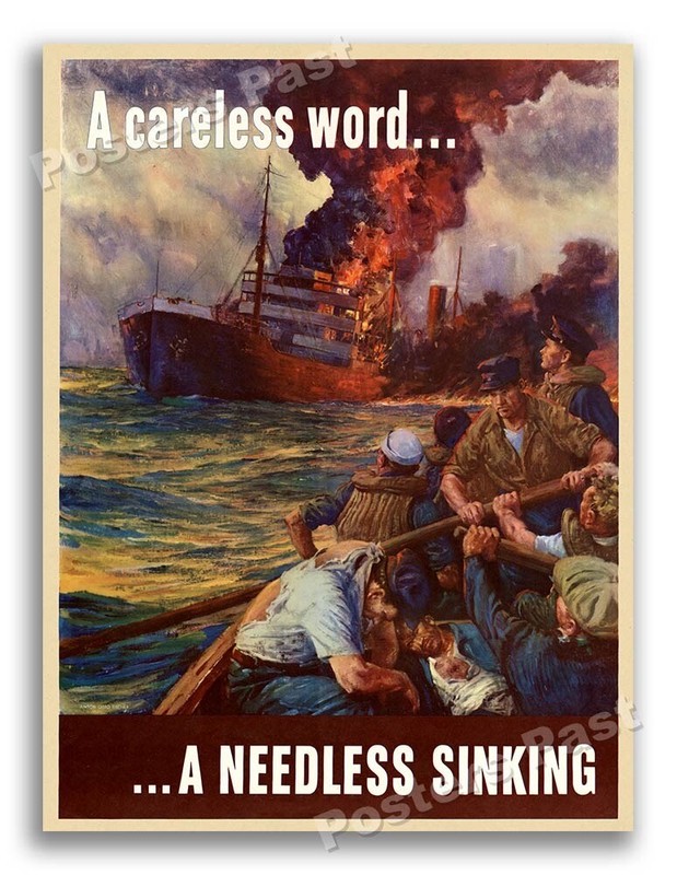 “A Careless Word - A Needless Sinking” 1942 World War 2 Poster - 18x24