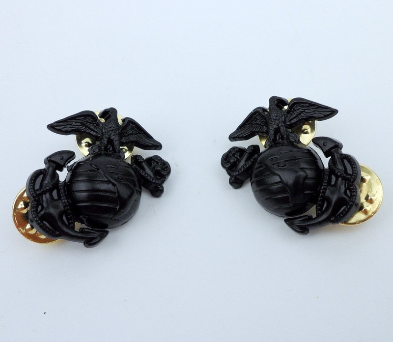 BLACK US MARINE CORPS OFFICER CAP BADGE INSIGNIA & COLLAR BADGE USMC BADGE gallery