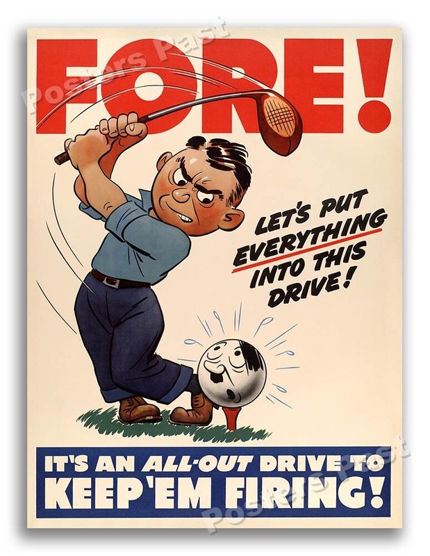 “Fore!” 1942 Vintage Style Golf World War 2 Poster – 18×24