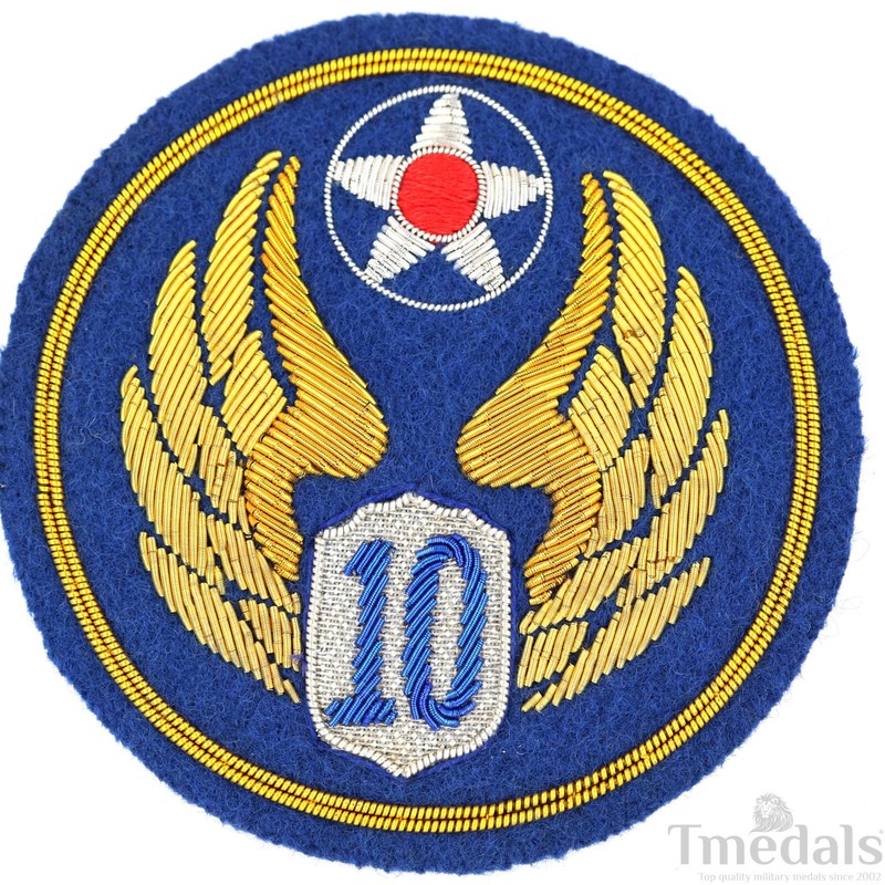 US Army Air Force 10th Division Patch CBI ww2 Brass Wire Embroidery China Burma gallery