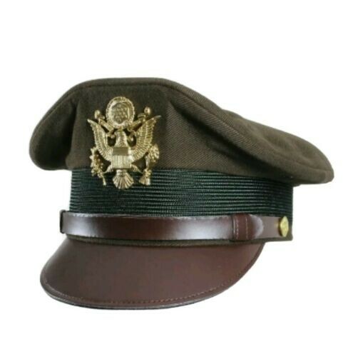 US Army Officers Visor Cap Chocolate All Sizes Repro WW2 Crusher Service Hats