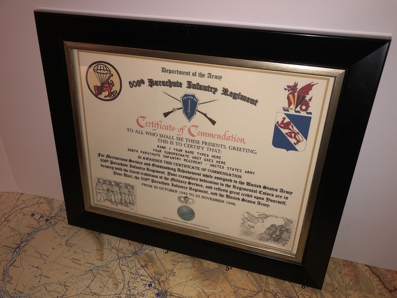 508TH PARACHUTE INFANTRY REGIMENT / COMMEMORATIVE - CERTIFICATE OF COMMENDATION gallery