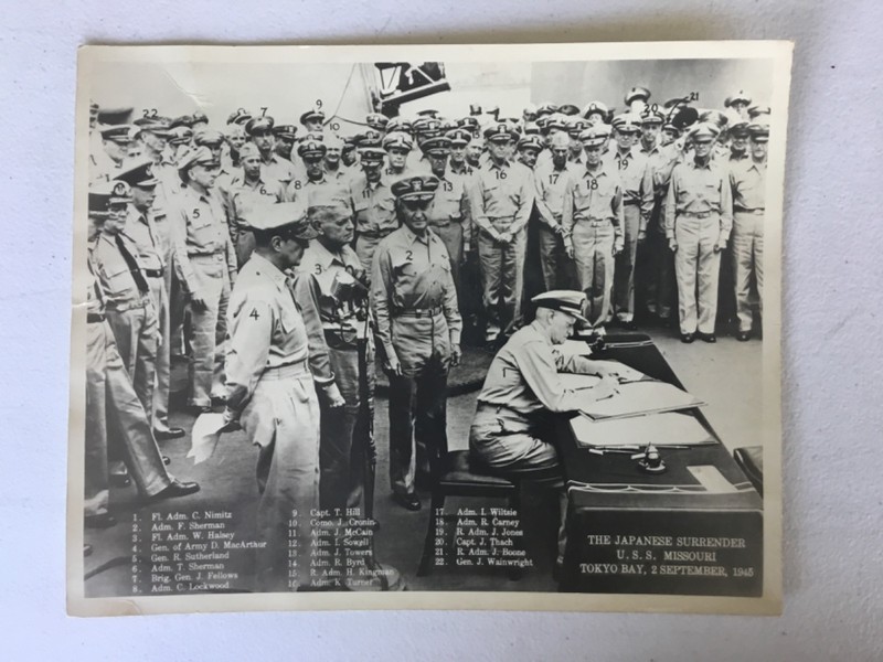 WWII Japanese Surrender Photo USS Missouri Named Numbered US Navy Photo Museum