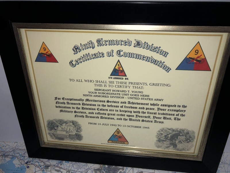 9TH ARMORED DIVISION / COMMEMORATIVE - CERTIFICATE OF COMMENDATION