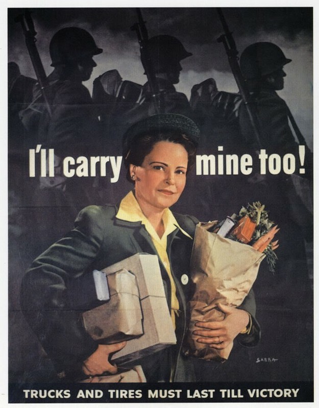 I’ll Carry Mine Trucks Tires Till Victory! WWII Mini Poster 1991 Illustration