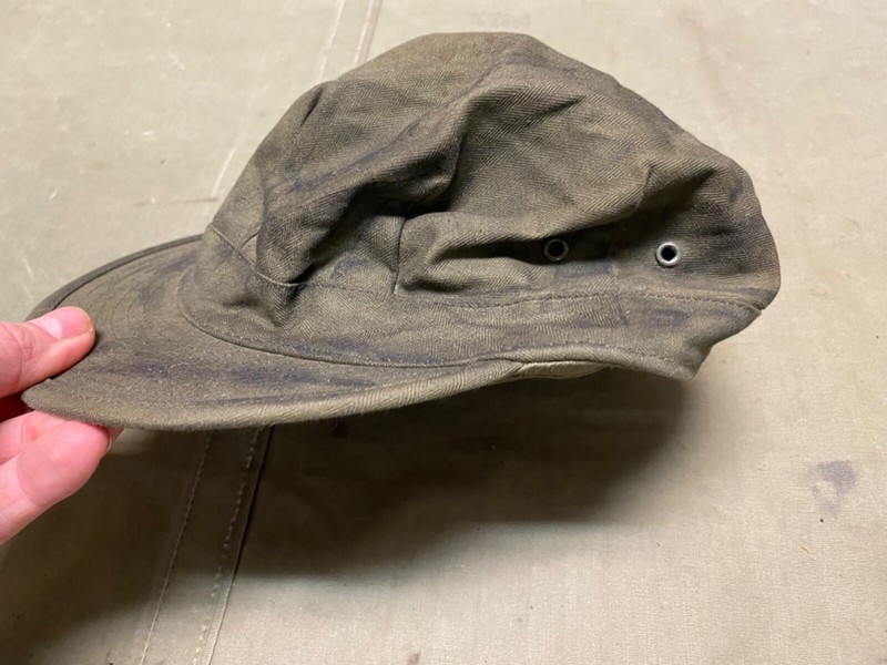 WWII US ARMY COMBAT FIELD HBT CAP., MEDIUM- AGED & WEATHERED gallery