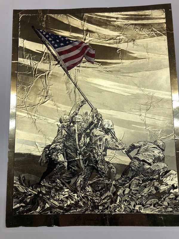 Gold reproduction of Flag Raising Iwo Jima 1945