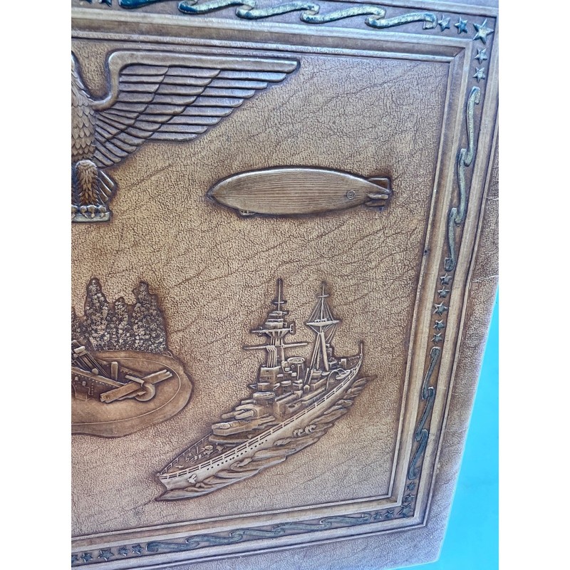 Vintage WWII Military Embossed Photo Album Eagle Tank Plane Ship Blimp Brown gallery