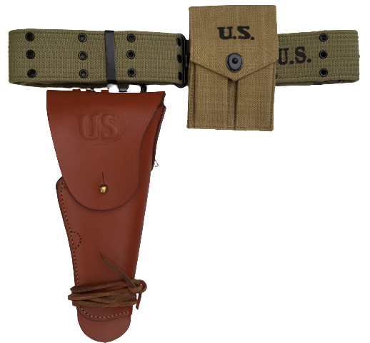 M1 Webbing Canvas Belt OD Green with M1911 Colt Holster TAN and .45 Colt Pouch
