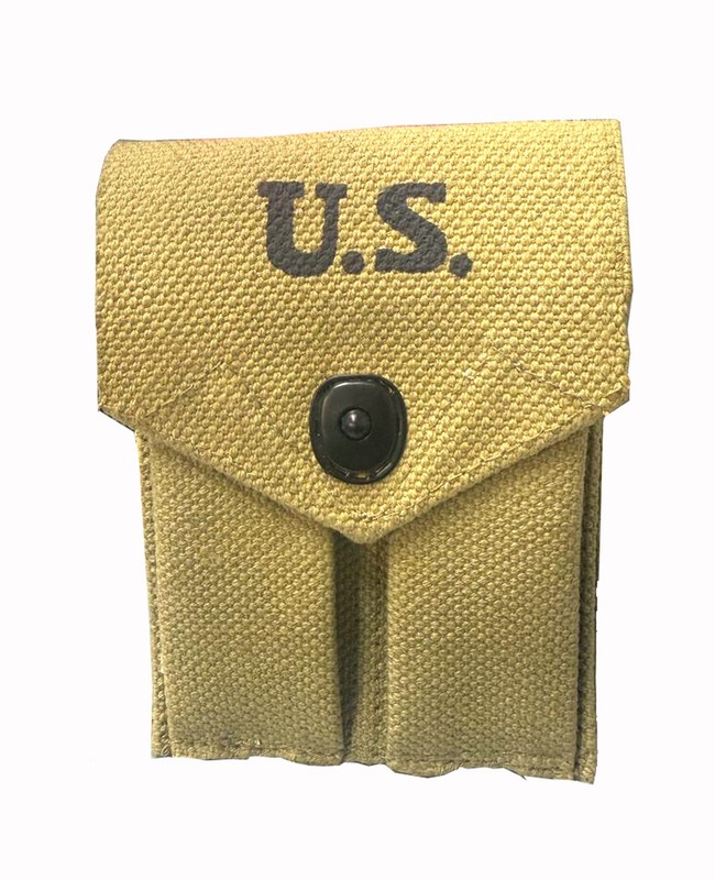 WW2 US M1924 .45 Pistal Double Magazine ammo Belt Carry Pouch Green Marked 1943