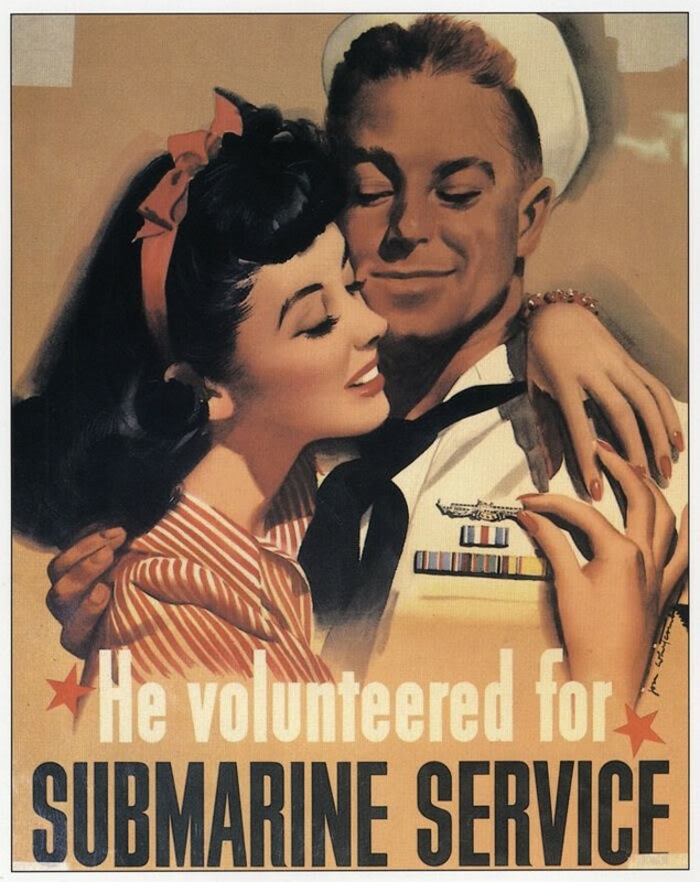 He Volunteered for Submarine Service WWII Mini Poster 1991 Illustration